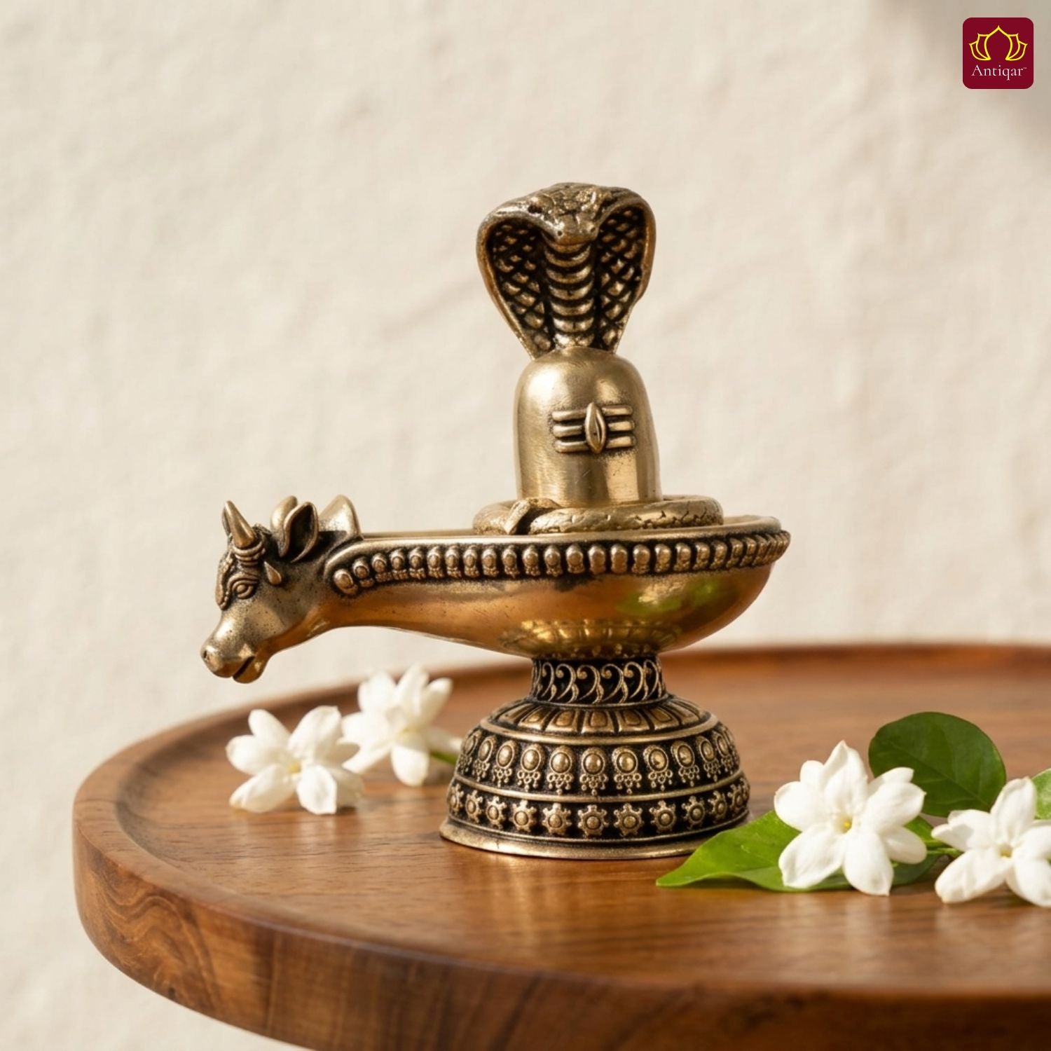 Brass Shivling with Detachable Sheshnaag – 6cm | Golden Finish | Spiritual Idol for Temple & Home Decor