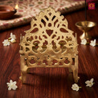 Brass Twin Peacock Embossed Design Laddu Gopal Singhasan – 19cm | Antique Golden Finish | Handcrafted Medium Size Throne for Temple, Home & Festival Decor