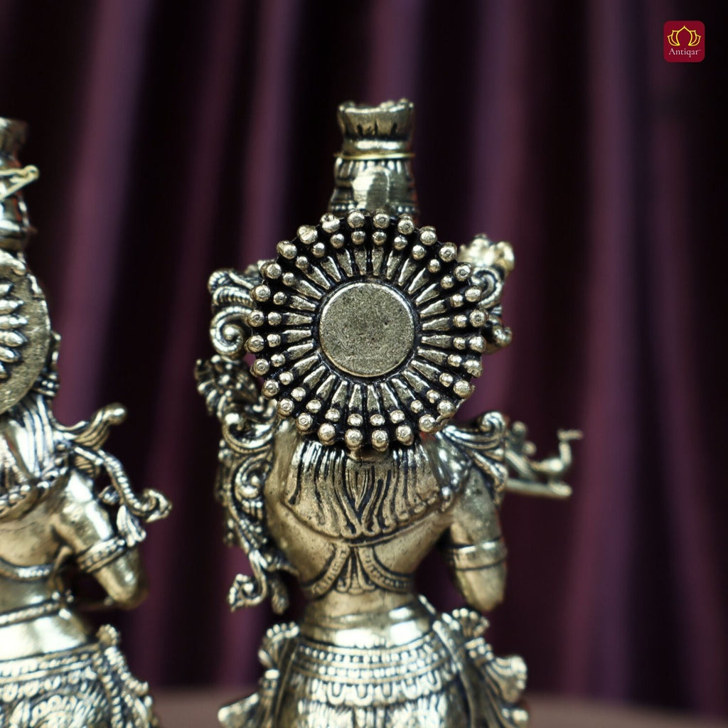 Brass Designer Radhakrishna Idol - 15cm | Antique Finish | Spiritual Idol for Temple & Home Decor