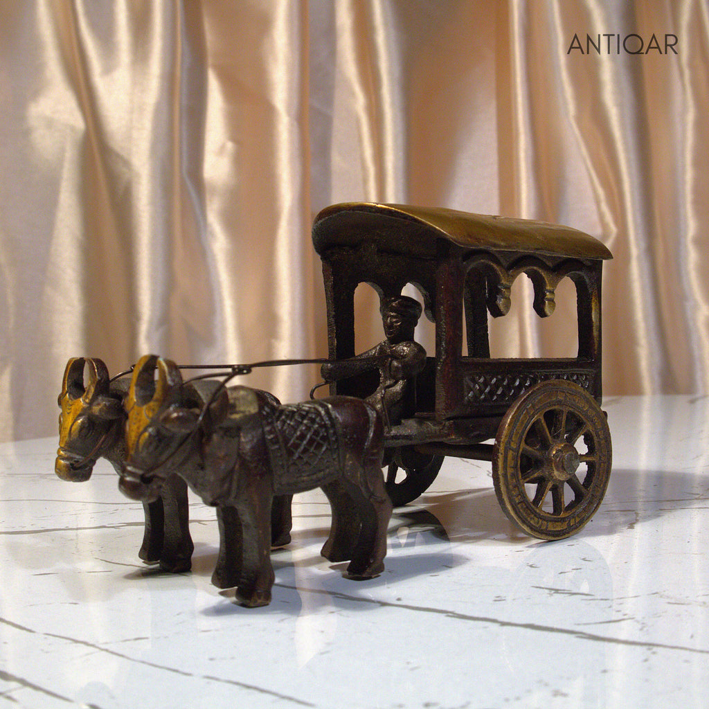 Brass Designer Roof Bullock Cart Golden Showpiece -7.5 | Antique Brown Finish | Handicraft Decorative Showpiece for Home, Table & Office Decor