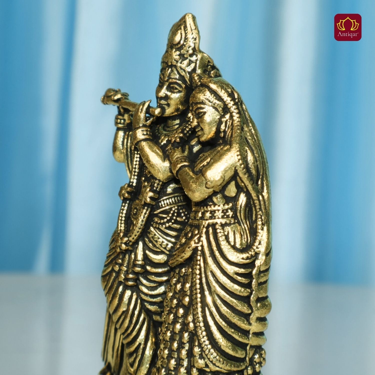 Brass Designer Radhakrishna Idol - 8.5cm | Antique Finish | Spiritual Idol for Temple & Home Decor