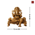 Brass Singhasan Ganesh Idol - 8cm | Antique Golden Finish | Spritual use for Home, Temple & Car dashboard Decor