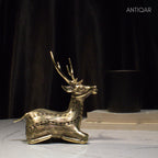 Dhokra Art Brass Deer – 17.5 cm | Sitting Pose in Antique Finish | Tribal Handcrafted Showpiece for Temple, Home & Table Decor