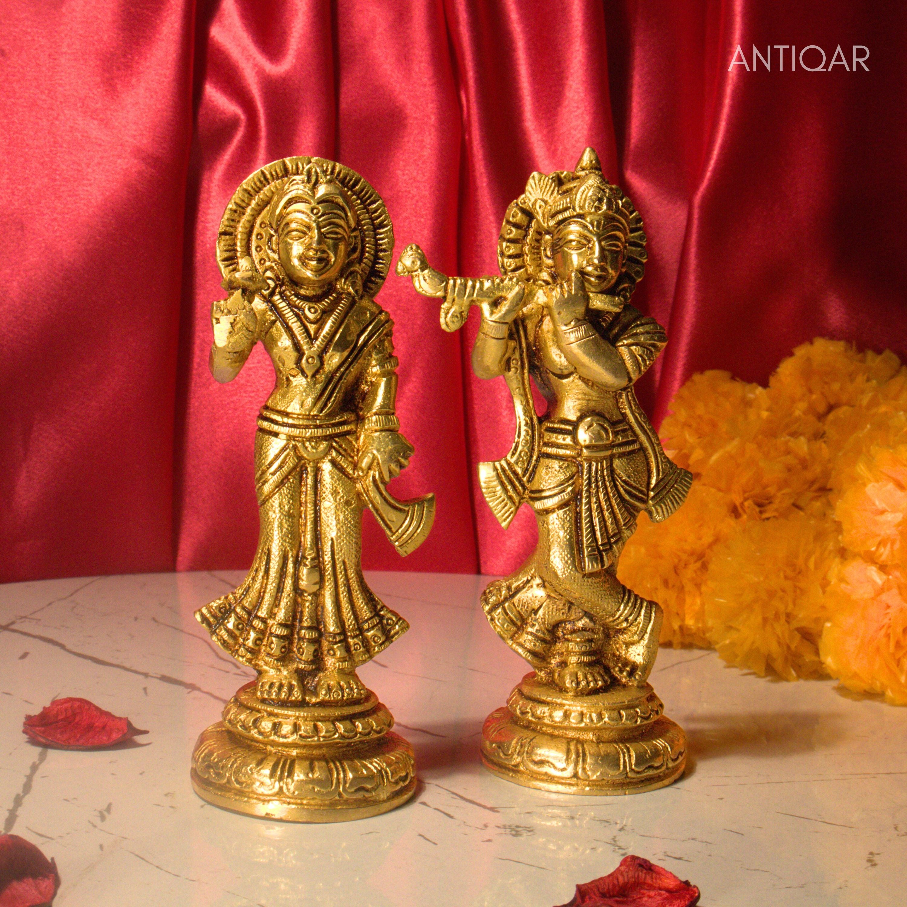 Radha Krishna Brass Idol | Handcrafted Art for Worship | Home, Temple & Vehicle Decor