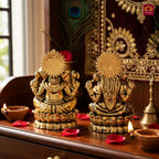 Brass Ganesh Laxmi Pair Idol -4 cm | Golden Finish | Spiritual Idol for Temple & Home Decor