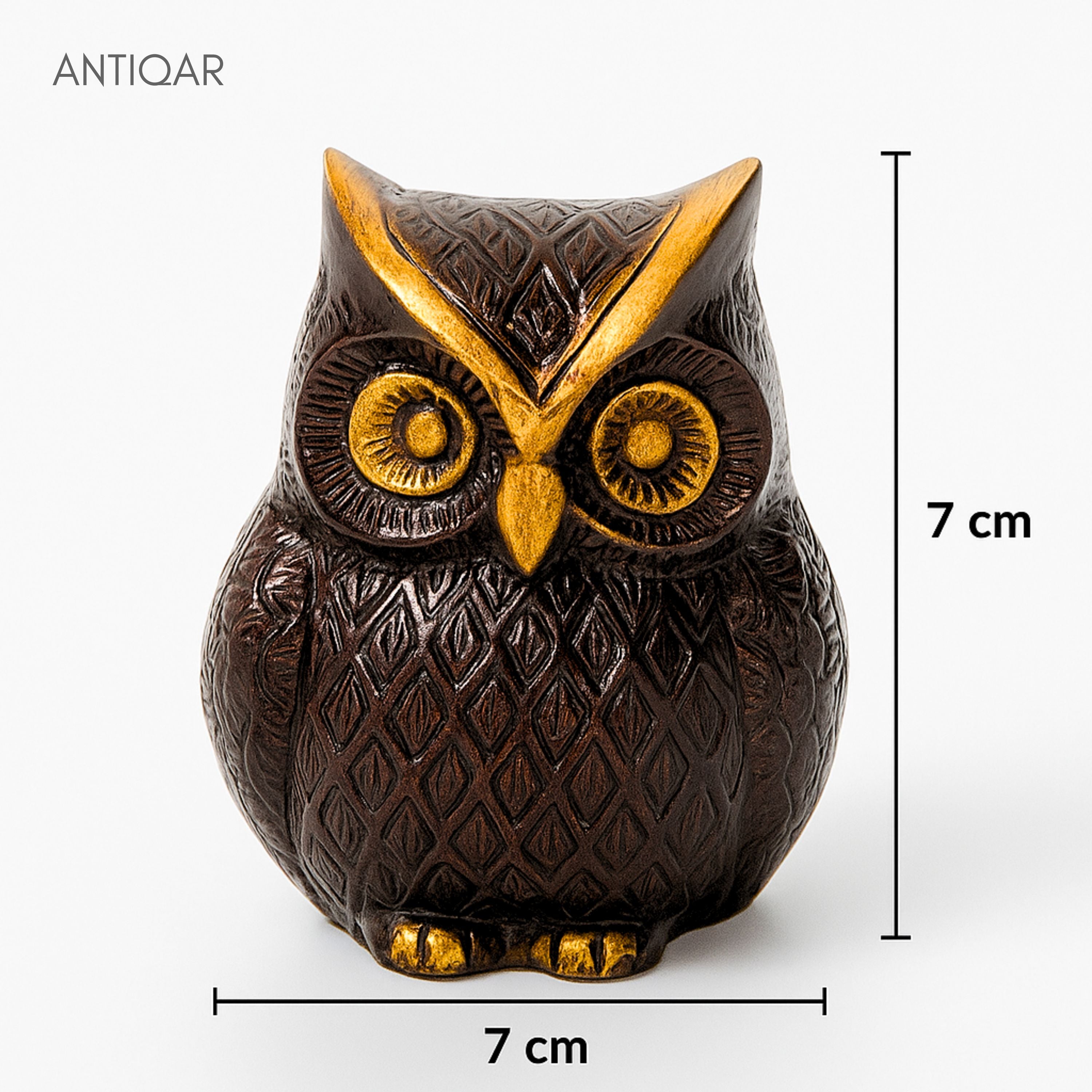 Brass Owl Figurine – 7 cm | Brown Antique Finish | Handcrafted Showpiece for Home, Temple & Table Decor