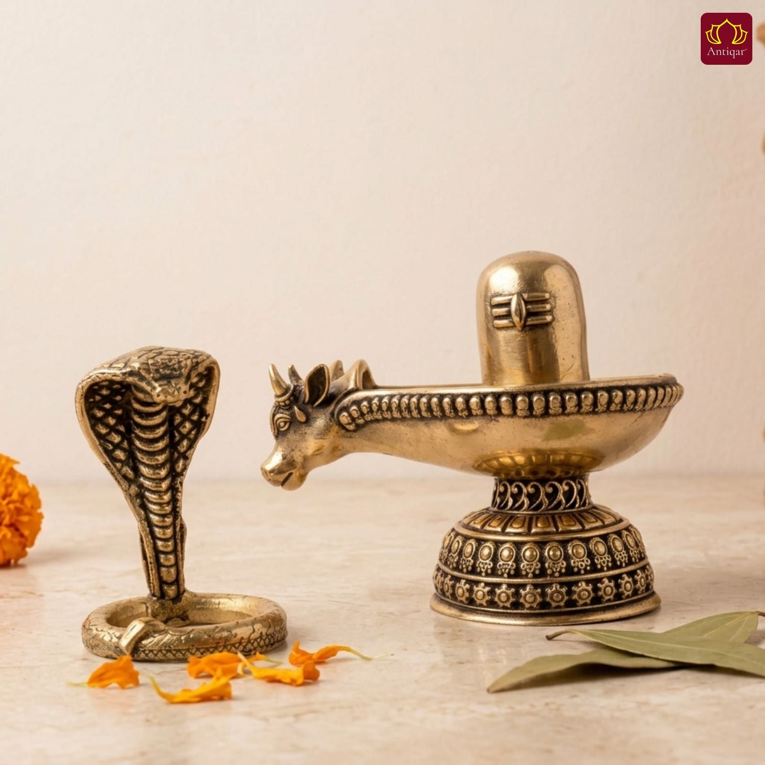 Brass Shivling with Detachable Sheshnaag – 6cm | Golden Finish | Spiritual Idol for Temple & Home Decor