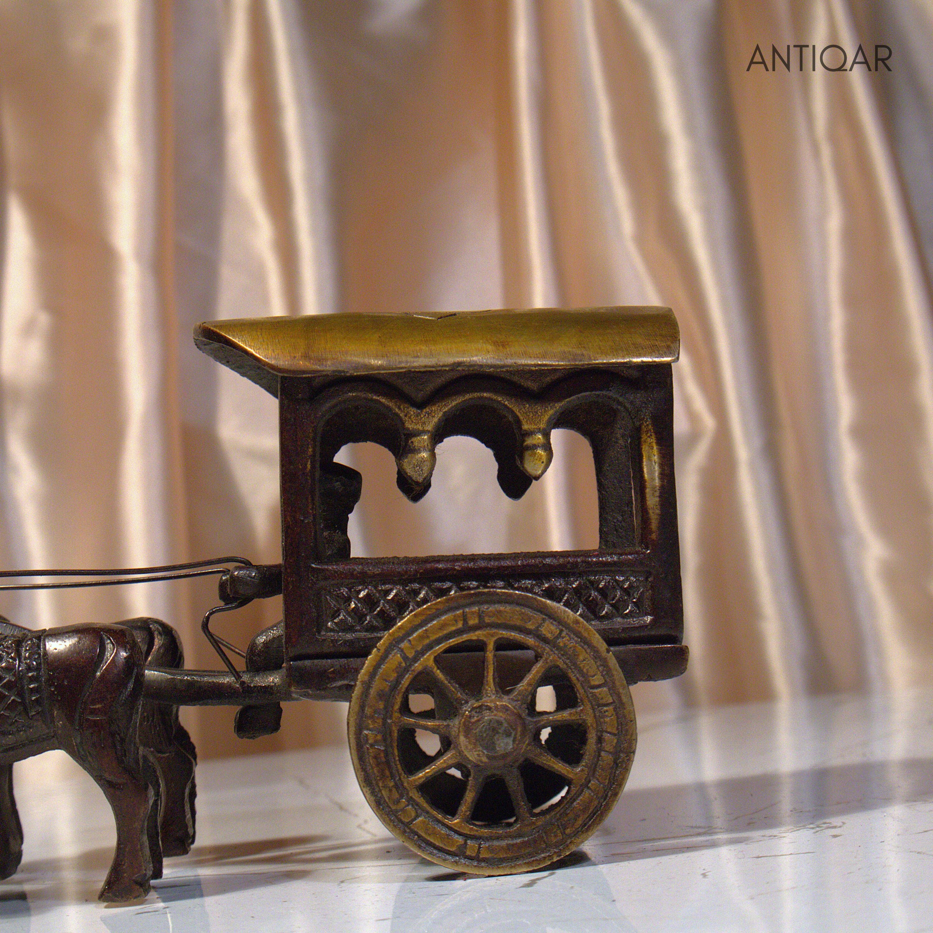 Brass Designer Roof Bullock Cart Golden Showpiece -7.5 | Antique Brown Finish | Handicraft Decorative Showpiece for Home, Table & Office Decor