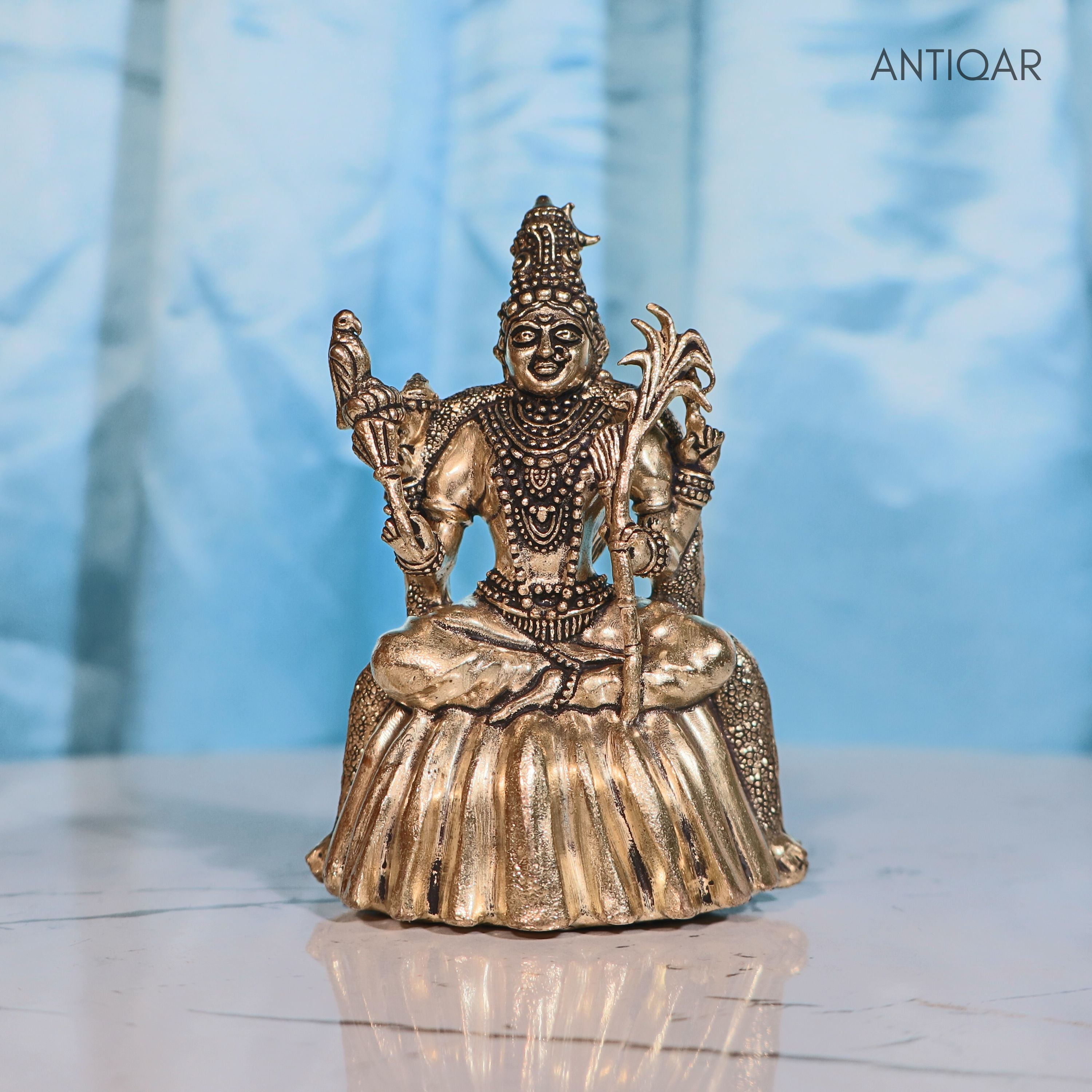Brass Rajrajeshwari Deviji Idol - 8cm | Antique Finish | Religious Idol for Home, Temple & Car Dashboard Decor