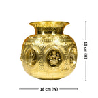 Brass Ashta Lakshmi Kalash - 18cm | Antique Yellow Finish | Spritual use for Pooja, Temple & Festival Decor