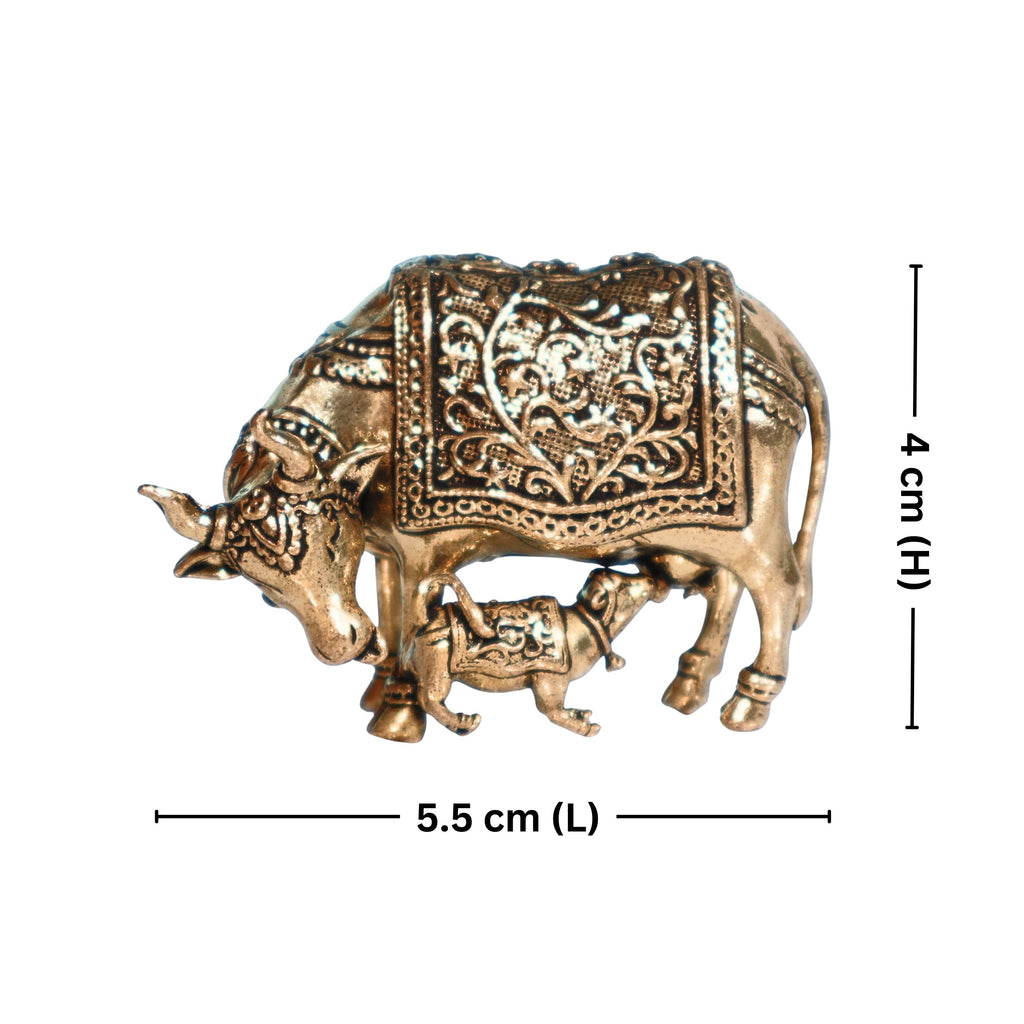 Brass Cow & Calf Figurine -4cm | Antique Finish | Spritual use for Home, Temple & Dashboard Decor
