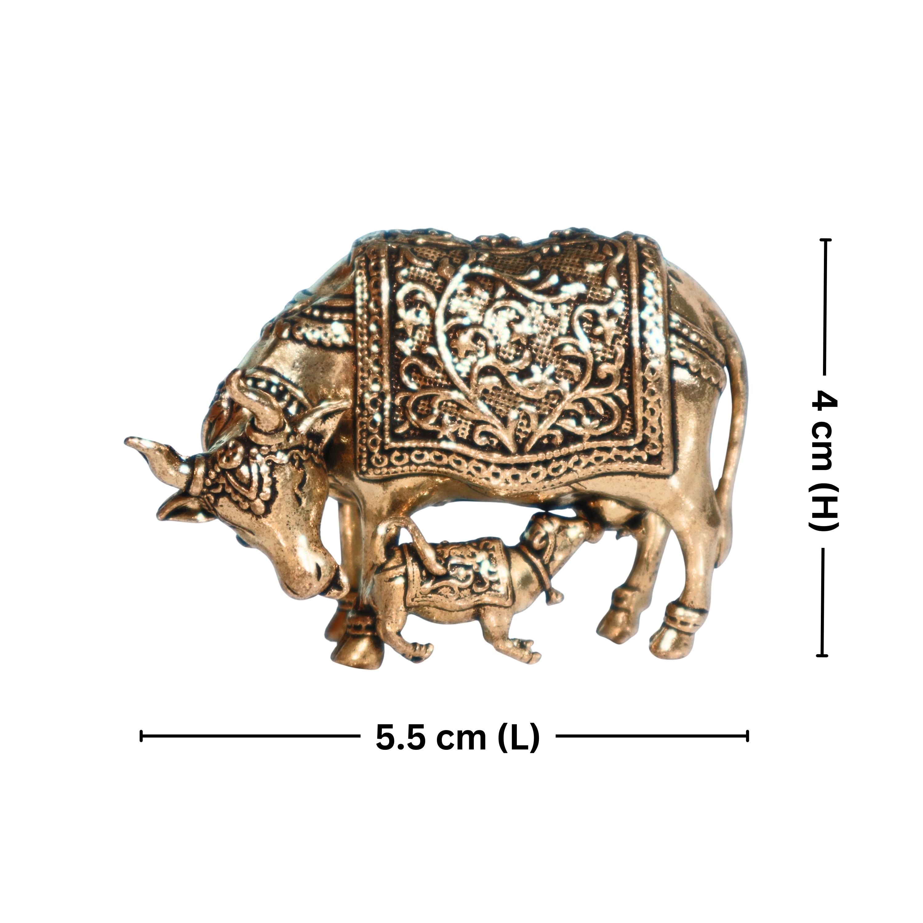 Brass Cow & Calf Figurine -4cm | Antique Finish | Spritual use for Home, Temple & Dashboard Decor