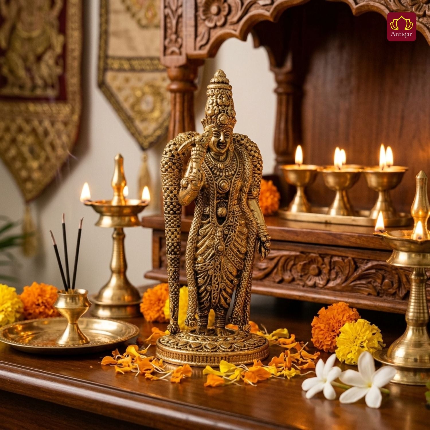 Brass Meenakshi Deviji Idol -8cm | Golden Finish | Spritual use for Home, Temple & Car Dashboard Decor