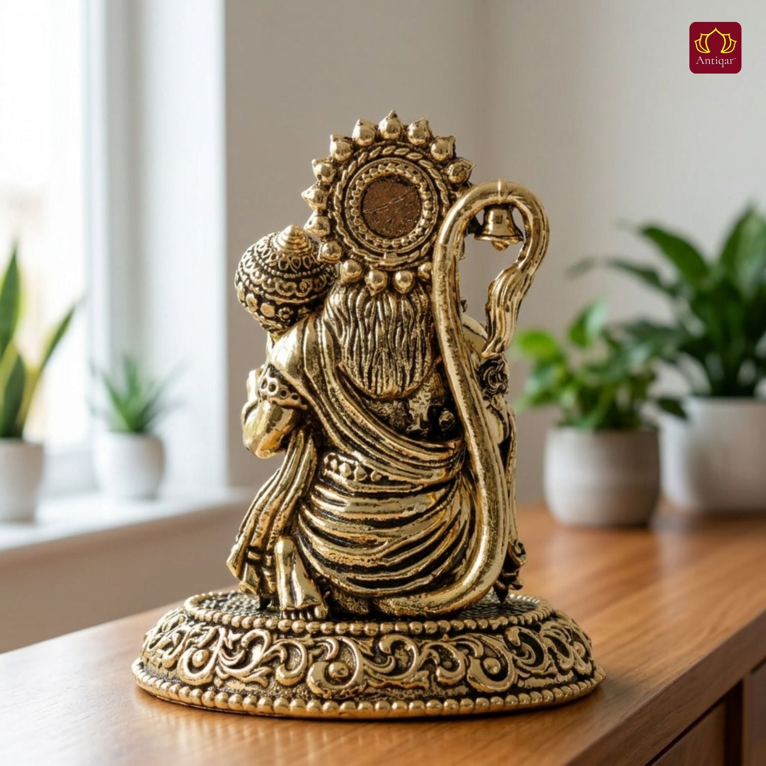 Brass Hanuman Ji Idol - 4.5cm | Golden Finish | Handcrafted Statue for Temple, Home Decor & Car Dashboard