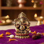 Brass Ganesh JI Idol - 4.5cm | Golden Finish | Spiritual Decor for Temple, Home & Car Dashboard