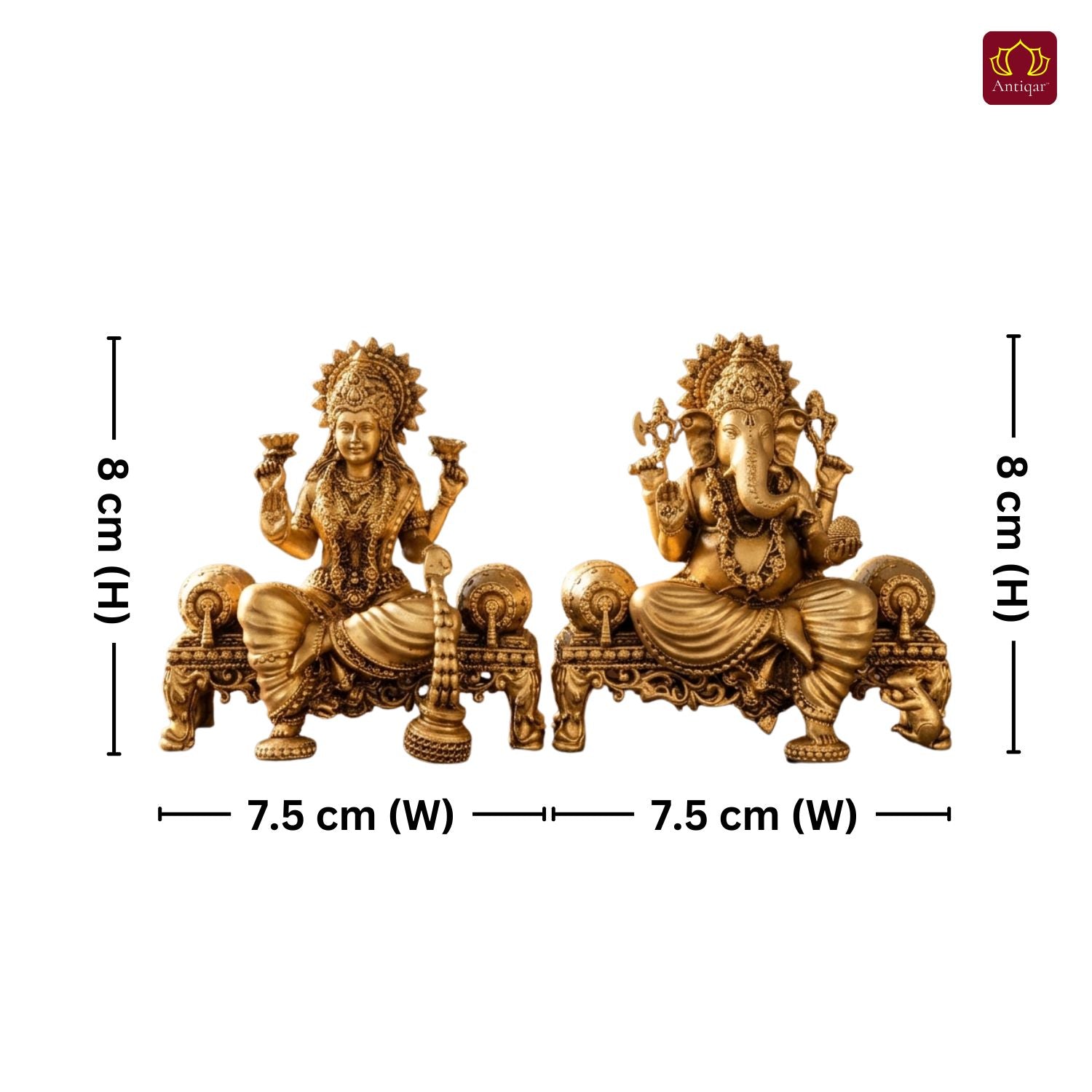Brass Singhasan Ganesh Laxmi Pair Idol - 8cm | Antique Golden Finish | Spiritual Idol for Temple & Home Decor