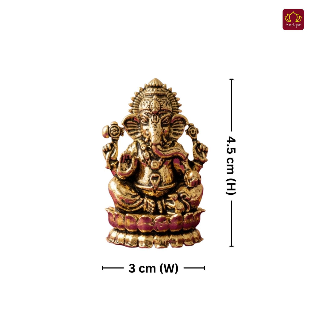 Brass Ganesh JI Idol - 4.5cm | Golden Finish | Spiritual Decor for Temple, Home & Car Dashboard