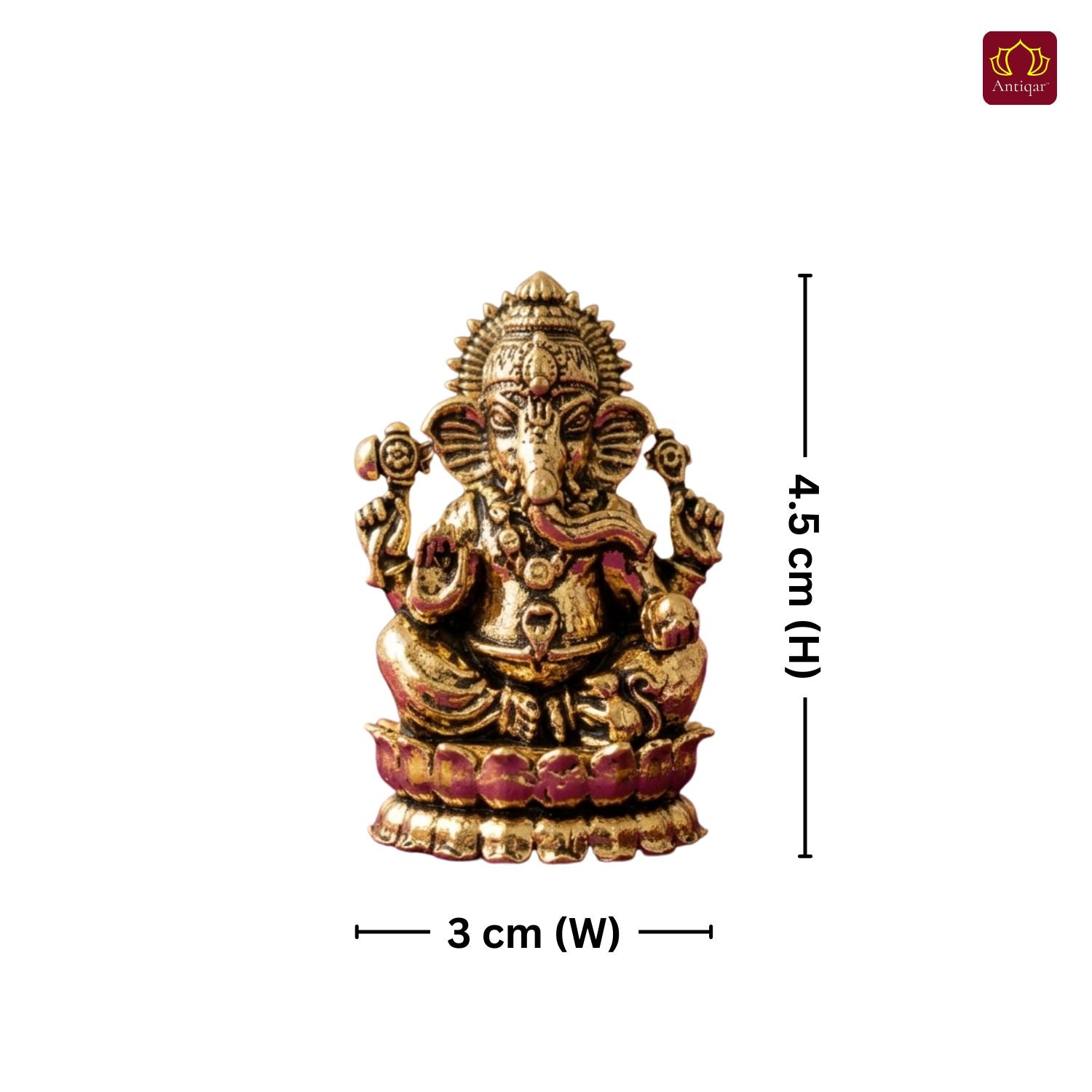 Brass Ganesh JI Idol - 4.5cm | Golden Finish | Spiritual Decor for Temple, Home & Car Dashboard