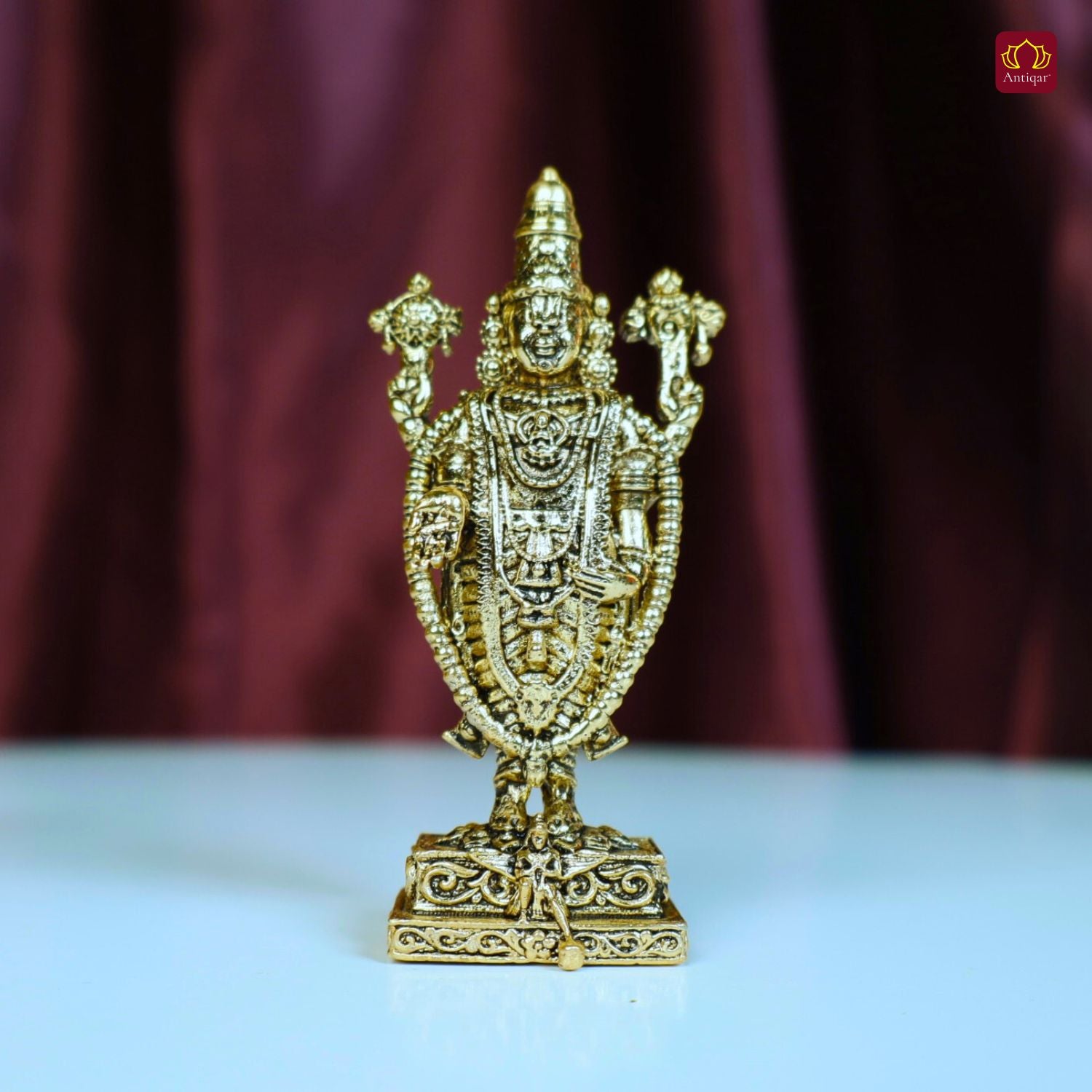 Brass Shree Venkateshwara Ji Idol - 7.5cm | Golden Finish | Spritual use for Home, Temple & Car Dashboard Decor