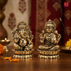 Brass Ganesh Laxmi Pair Idol - 4.5 cm | Golden Finish | Spiritual Idol for Temple & Home Decor