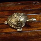 Dhokra Art Brass Turtle – 3 cm | Golden Antique Finish | Tribal Handcrafted Showpiece for Temple, Home & Table Decor