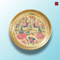 Brass Meenakari Etched Plate – 18 cm | Embossed Peacock & Floral Design | Ideal for Serving Sweets, Fruits & Bhog Offerings