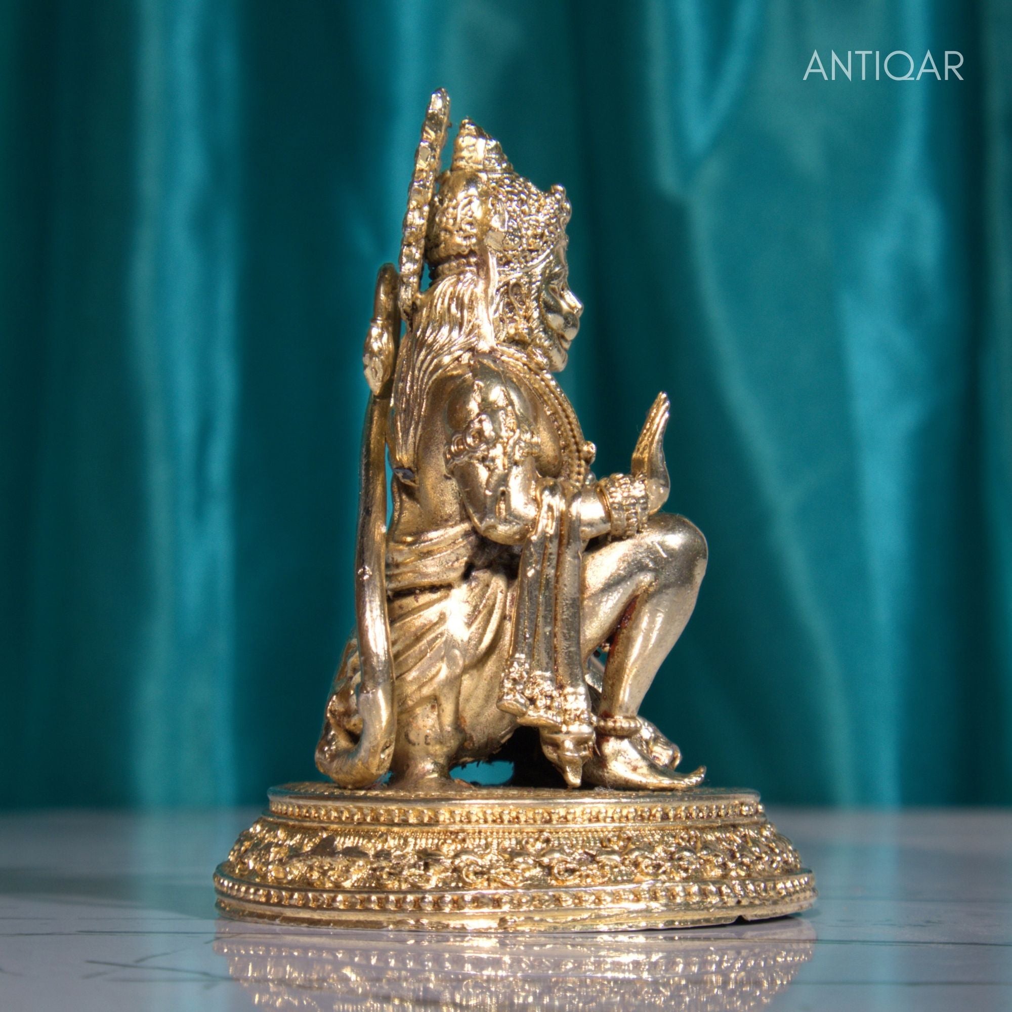 Brass Vintage Base Sitting Hanuman Ji Idol – 8cm | Antique Finish | Spiritual Idol for Temple, Home & Car Dashboard Decor