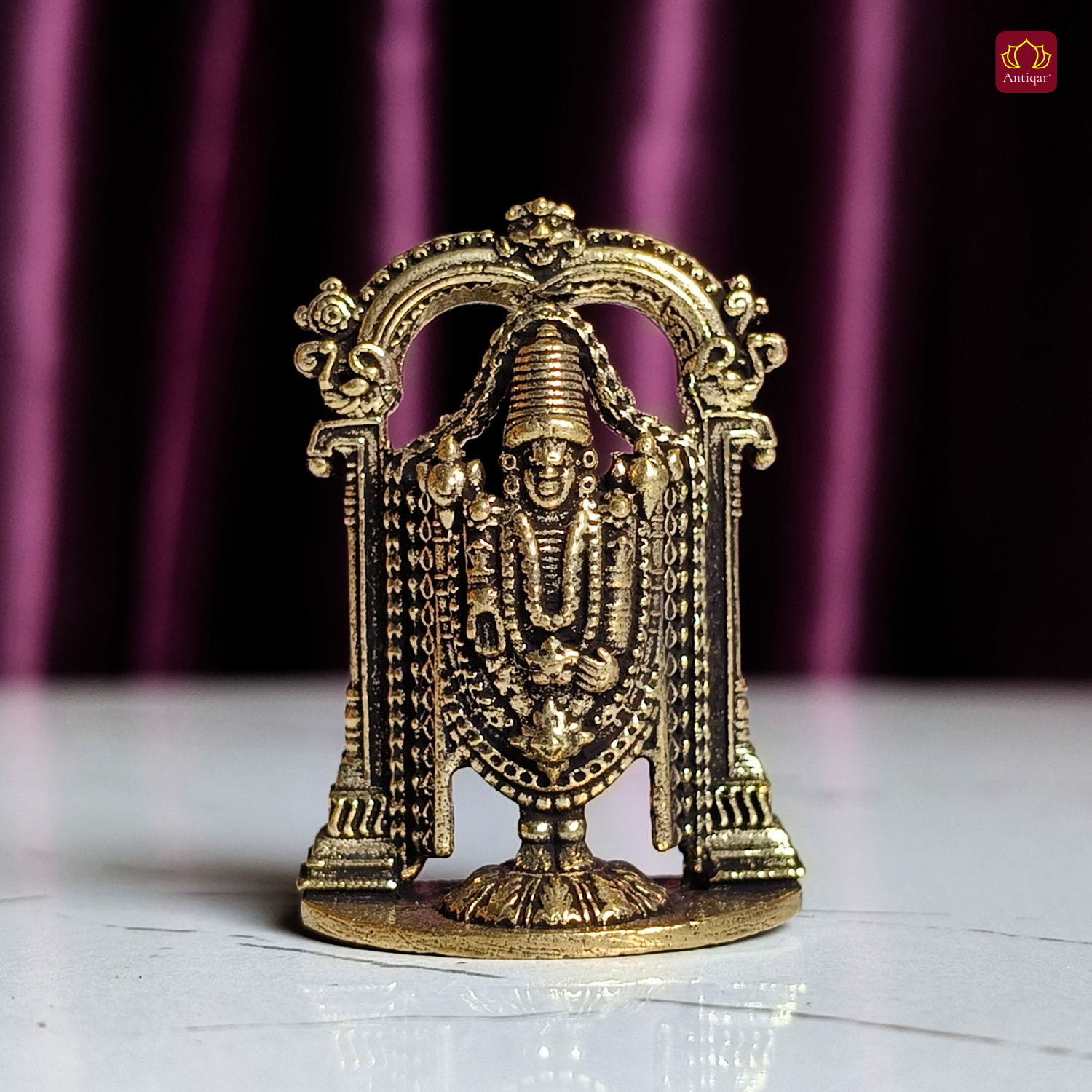 Brass Miniature Lord Sri Venkateswara Ji Idol - 3.5cm | Antique Finish | Spritual use for Home, Temple & Car Dashboard Decor