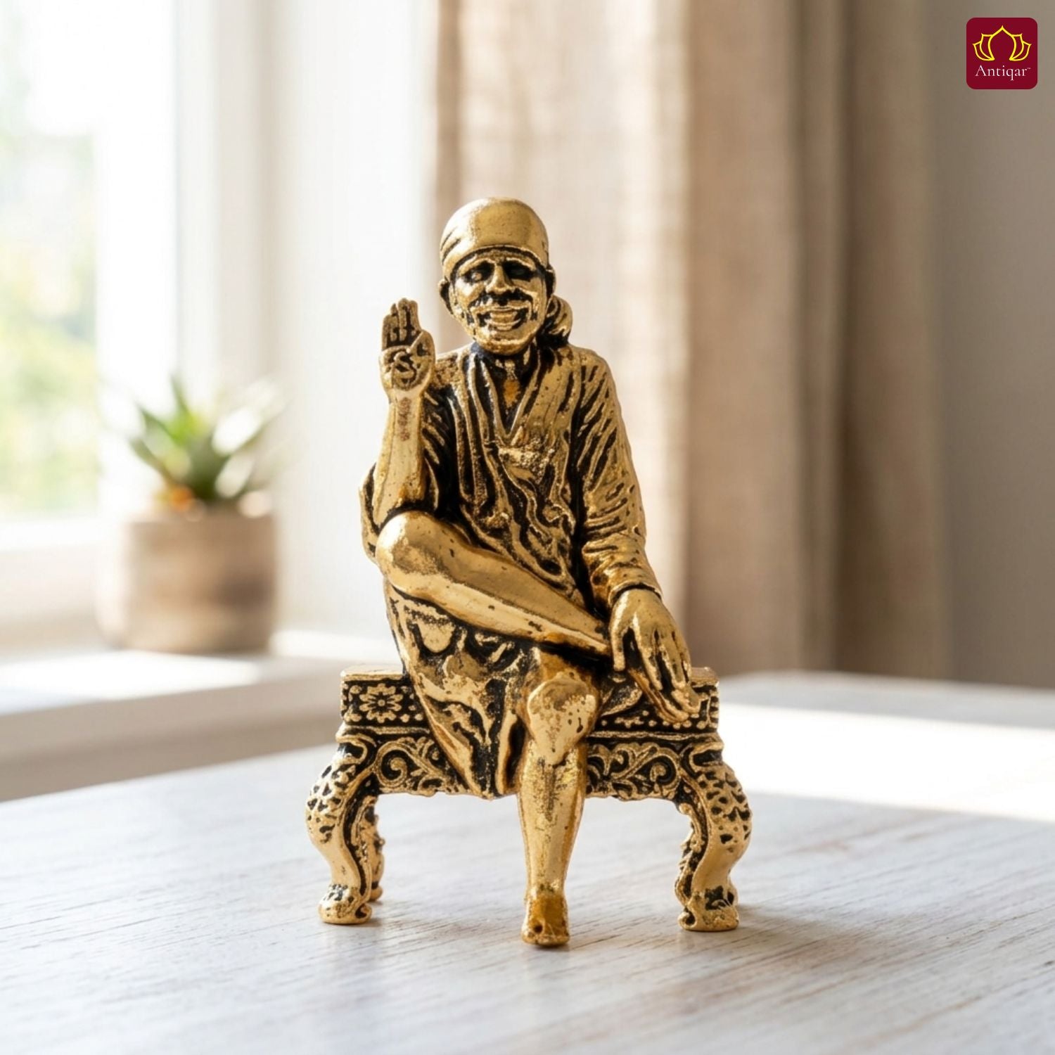 Brass Saibaba Idol - 6.5cm | Golden Finish | Spritual use for Home, Temple & Car dashboard Decor