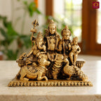 Brass Shiv Parivar Idol - 8cm | Antique Golden Finish | Spiritual Idol for Temple & Home Decor