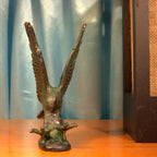 Brass Eagle with Upward Wing - 15.5cm | Green Patina Finish | Handcrafted Showpiece for Home Table Decor