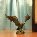 Brass Eagle with Spread Wing - 12cm | Black Green Patina Finish | Handcrafted Showpiece for Home Table Decor