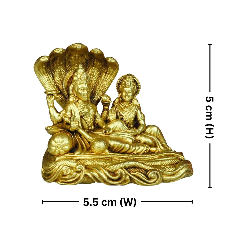 Brass Lakshmi Narayan Idol - 5cm  | Antique Golden Finish | Spiritual Idol for Temple, Home & Car Dashboard Decor
