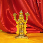 Brass Tirupathi Balaji Idol - 11.5cm | Antique Golden Finish | Handcrafted Idol for Temple, Home & Car Dashboard