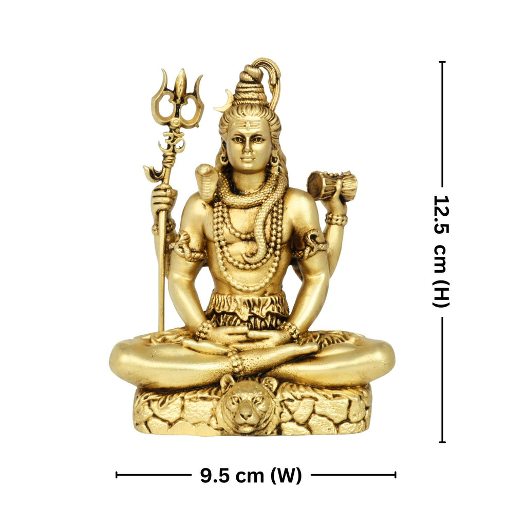 Brass Shiv Ji Idol - 12.5 cm | Antique Finish with Trisul | Spiritual use for Temple, Home & Car Decor