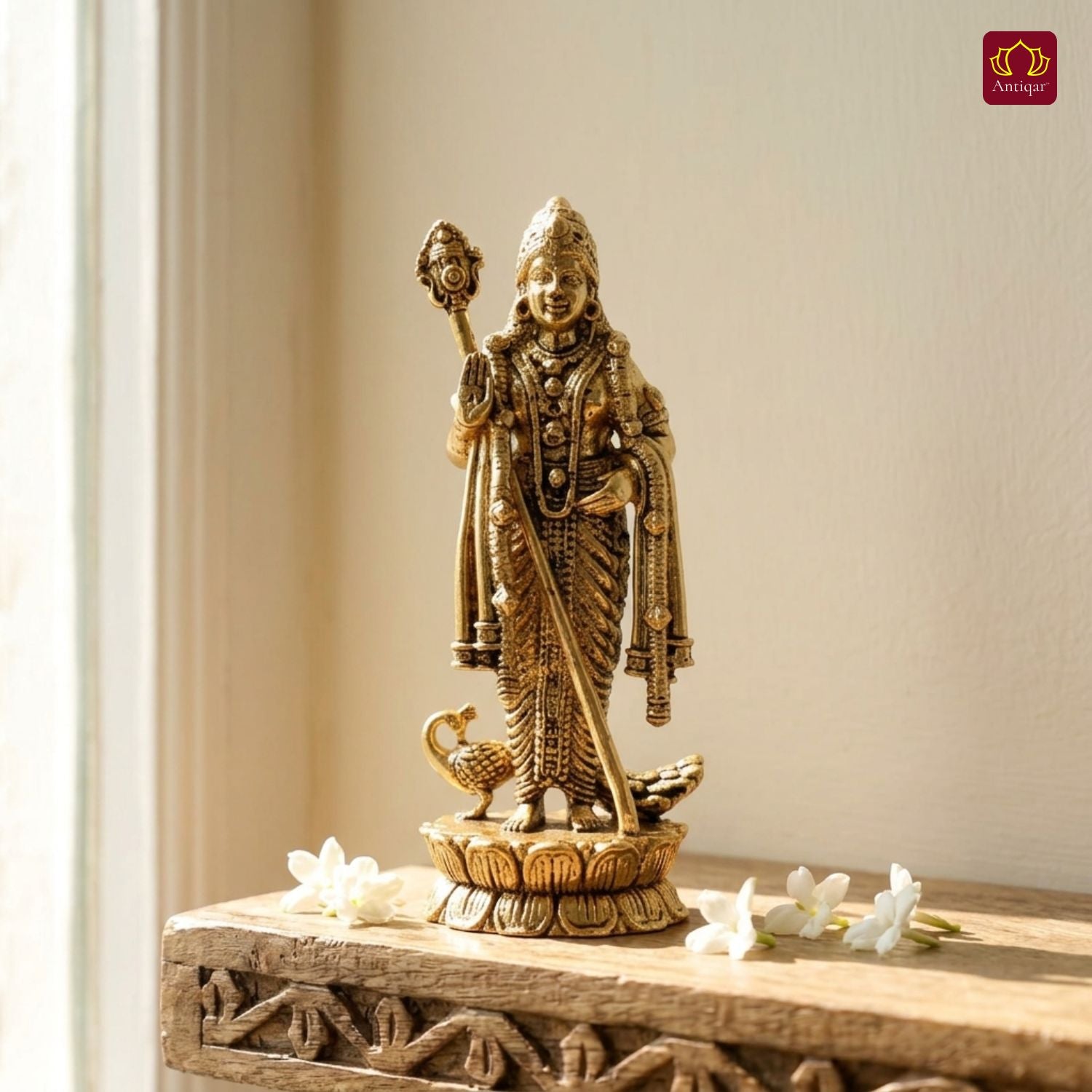 Brass Kartikeya Ji Idol -7.5cm | Golden Finish | Spritual use for Home, Temple & Car Dashboard Decor