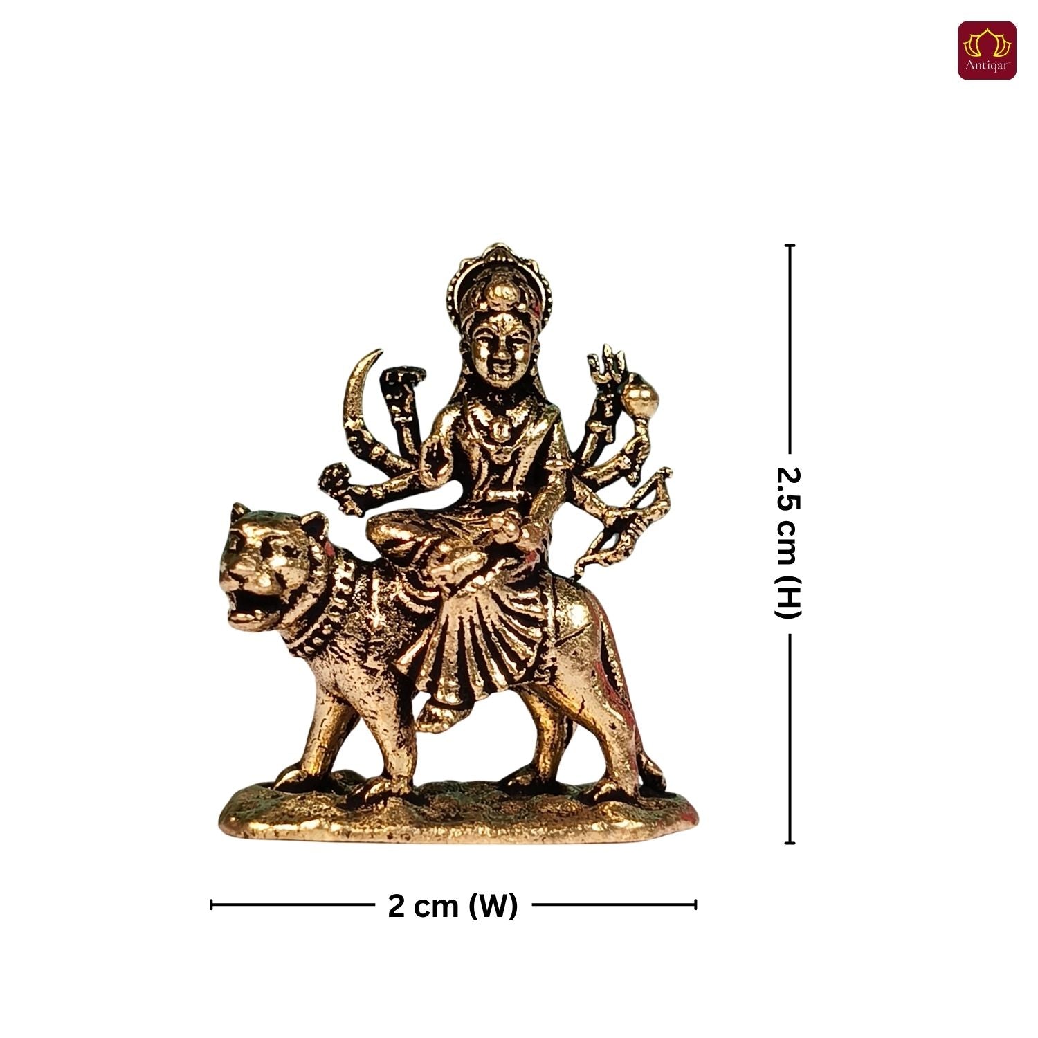 Brass Miniature Sherawali Maa Idol - 2.5cm | Antique Finish | Spritual use for Home, Temple & Car Dashboard Decor