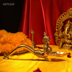 Brass Mermaid (Jalpari) Design Aarti Diya with Handle - 11cm | Antique Finish | Handcrafted item for Temple, Festive & Spritual Use
