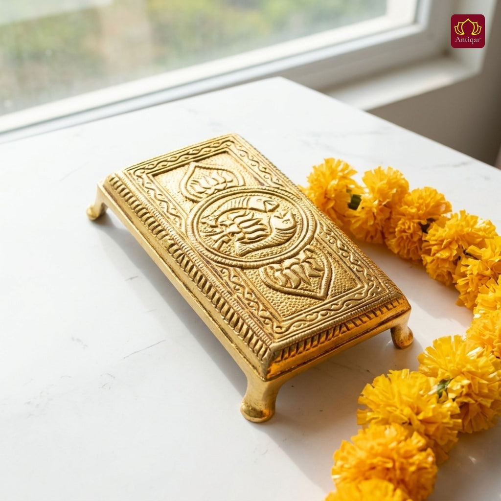 Brass Chauki - 3cm | Antique Golden Finish | Spiritual item for Temple & Home Decor