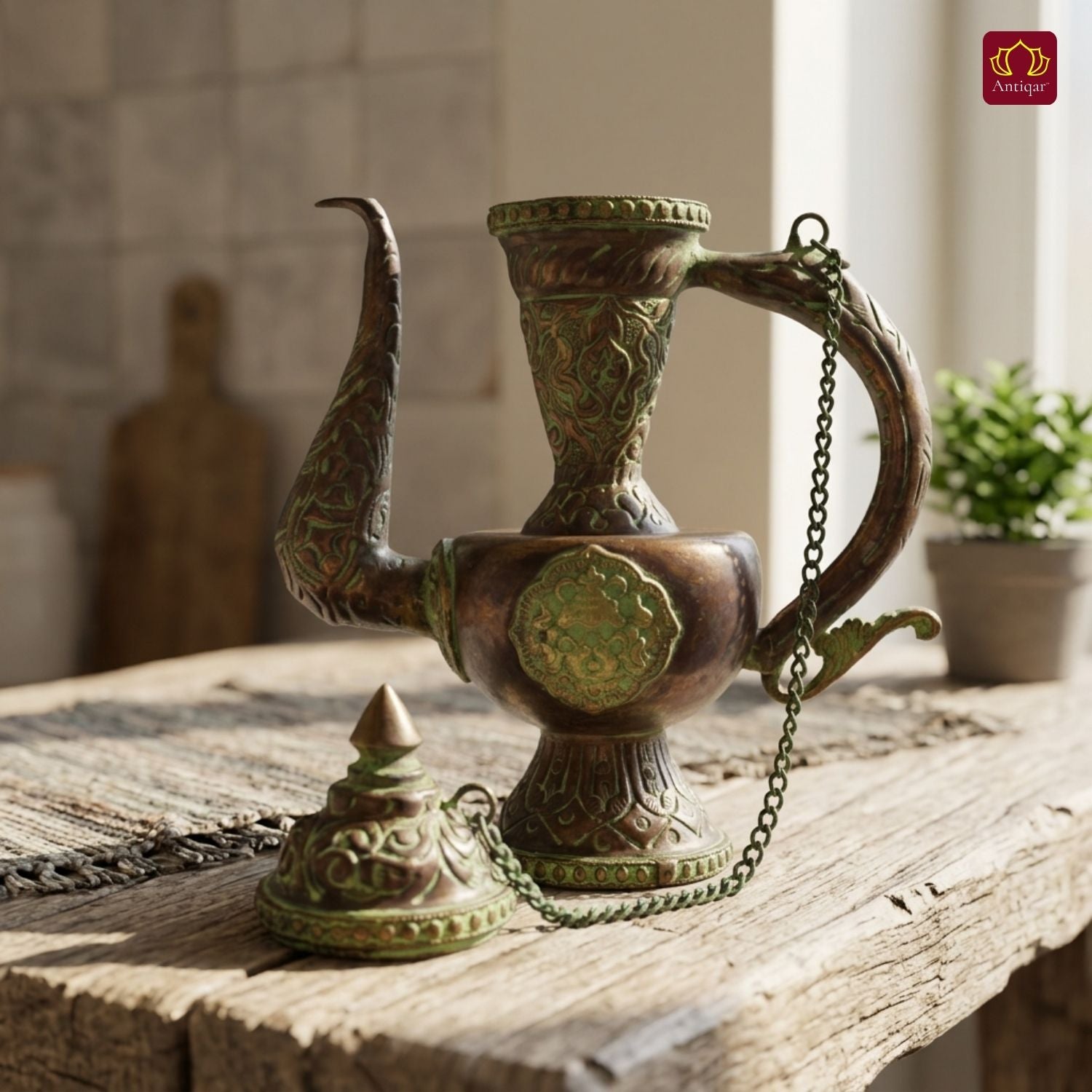 Antique Brass Surai - 20cm | Green Patina Finish |  Vintage Mughlai Style use in Home,Office & Restaurant Decor