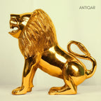 Antiqar Lion Pure Brass Figurine | Handicraft Artwork | Superfine Golden Finish | Home & Office Décor | Ideal for Gifting | Height 15cm
