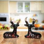 Brass Brown Deer Pair Showpiece – 6 cm | Handcrafted Decorative Figurines for Temple, Home & Car Dashboard