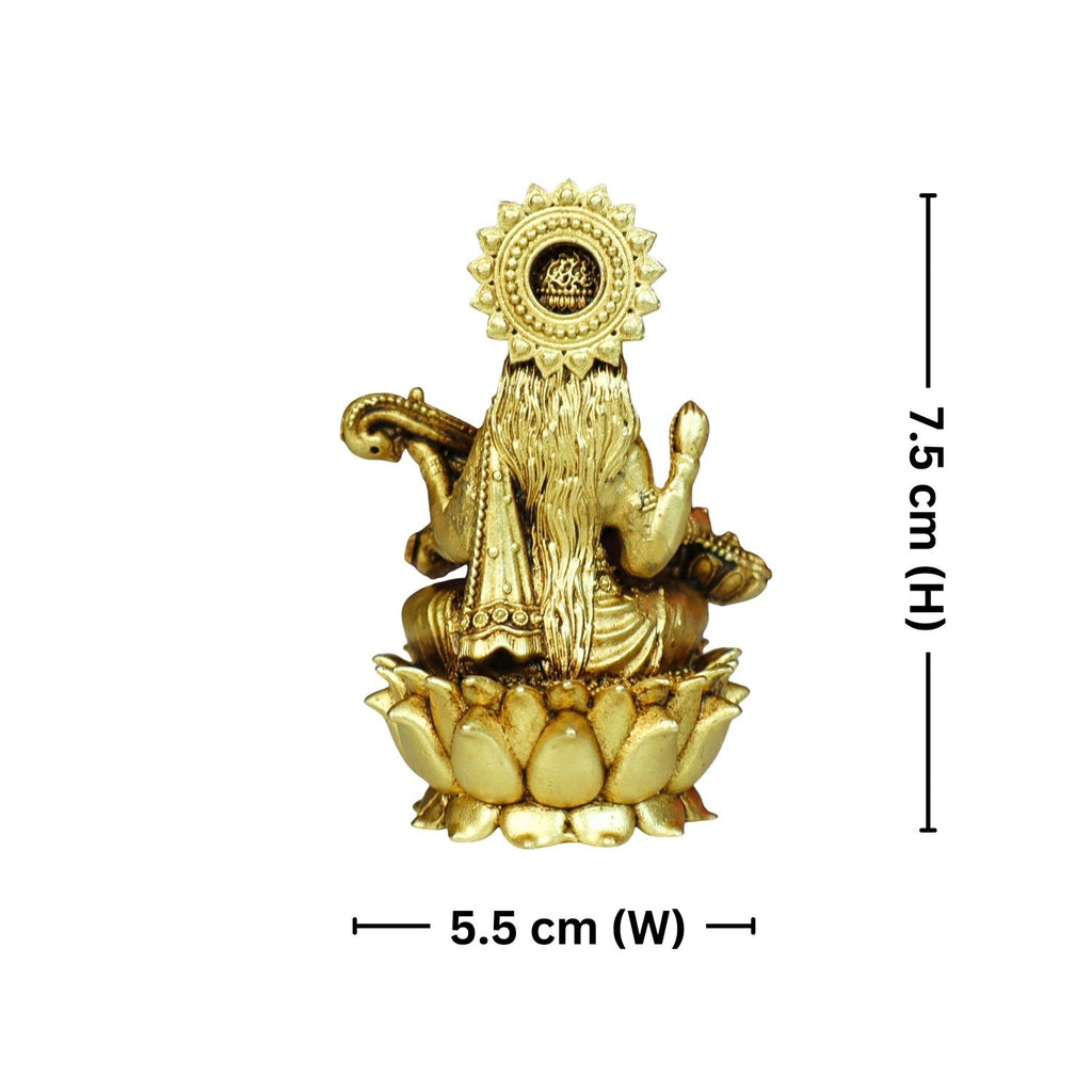 Brass Saraswati Ji Idol - 7.5cm | Antique Golden Finish | Spiritual Idol for Temple & Home Decor