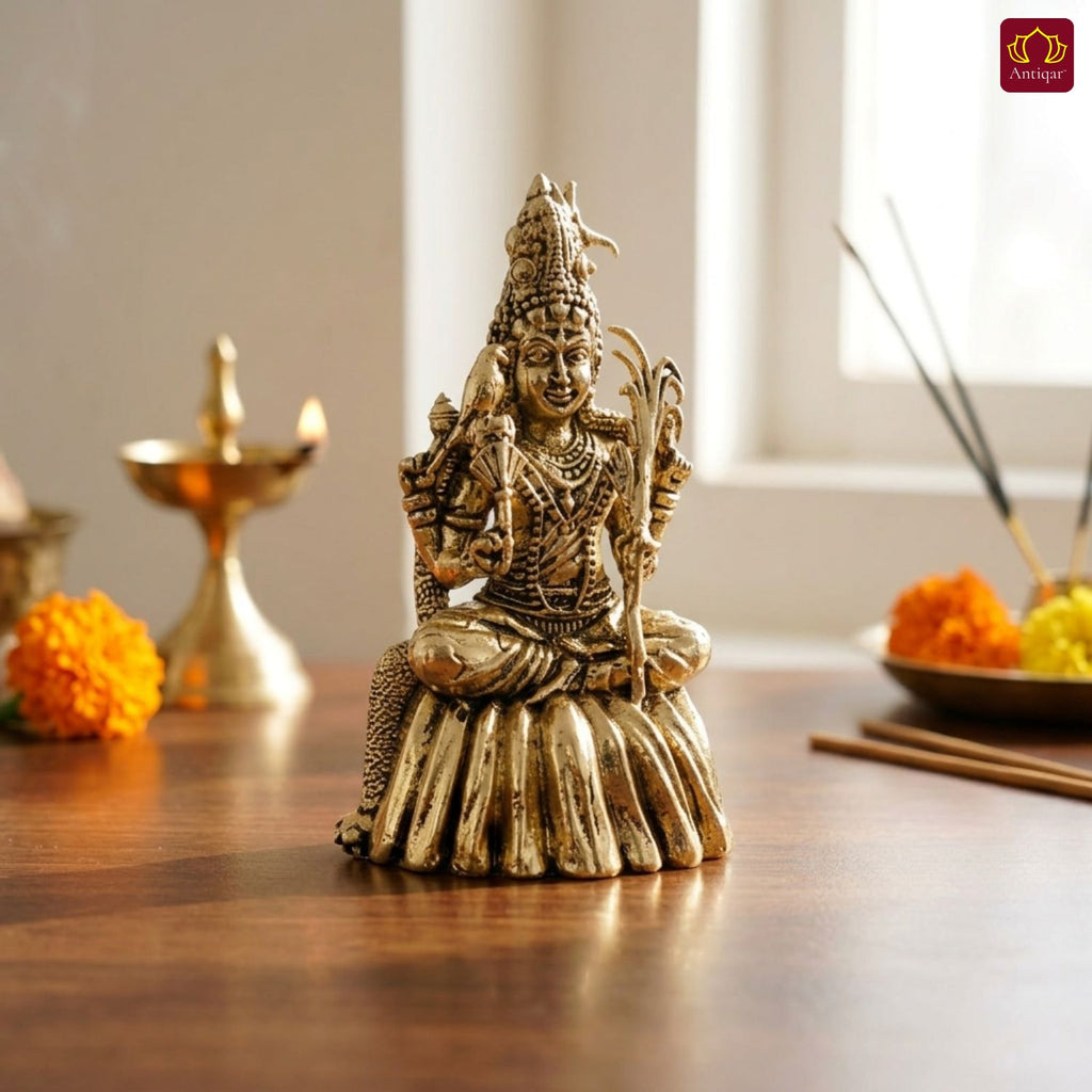Brass Lalitha Deviji Idol - 8cm | Golden Finish | Religious Idol for Home, Temple & Car Dashboard Decor