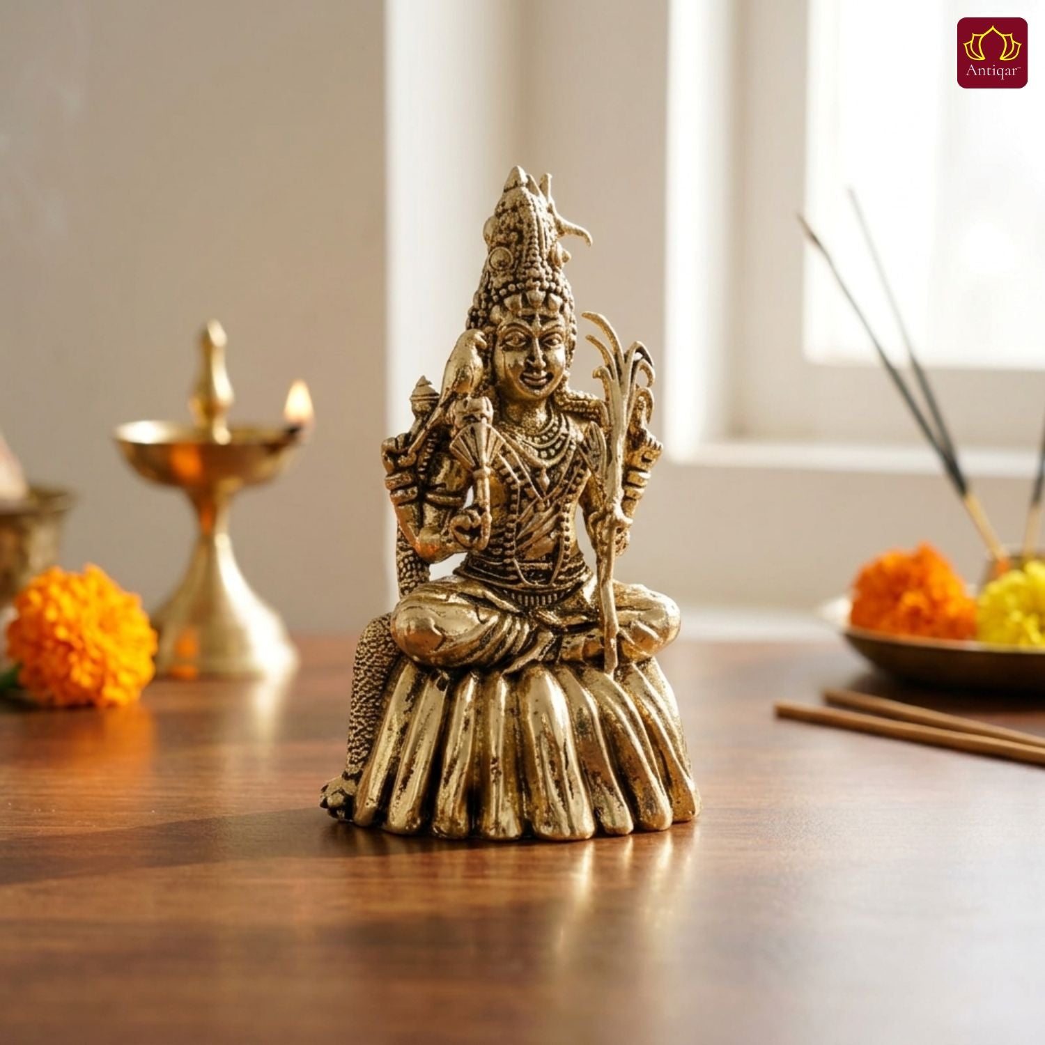 Brass Lalitha Deviji Idol - 8cm | Golden Finish | Religious Idol for Home, Temple & Car Dashboard Decor