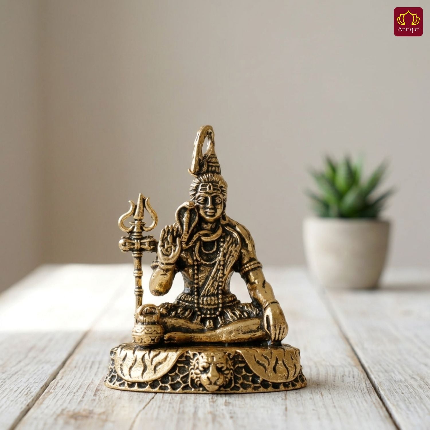 Brass Shiv Ji Idol - 5 cm | Antique Finish | Spiritual use for Temple, Home & Car Decor