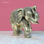 Brass Elephant Showpiece in Floral Design - 6.5cm | Antique Golden Finish | Decorative Figurines for Temple, Home & Office