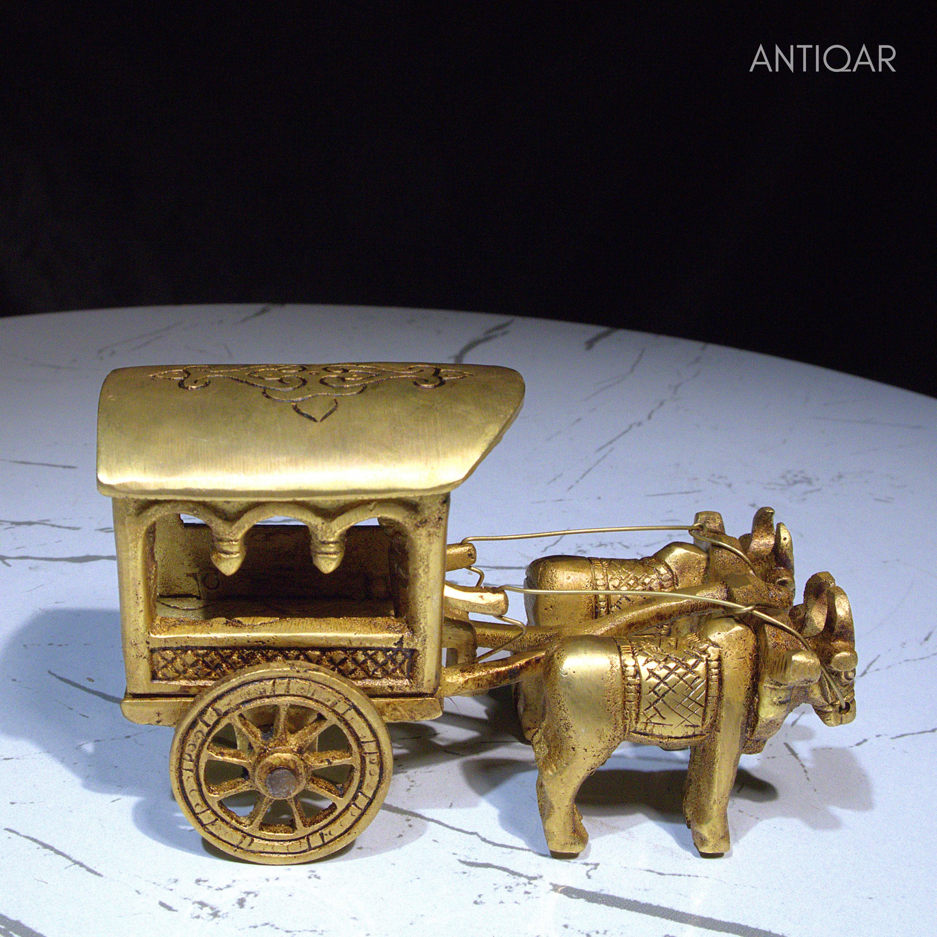 Brass Designer Roof Bullock Cart Golden Showpiece -7.5 cm | Antique Golden Finish | Handicraft Decorative Showpiece for Home, Table & Office Decor