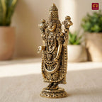 Brass Tirupathi Balaji Idol - 10cm | Golden Finish | Handcrafted Idol for Temple, Home & Car Dashboard