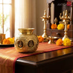 Brass Ashta Lakshmi Kalash - 18cm | Antique Yellow Finish | Spritual use for Pooja, Temple & Festival Decor